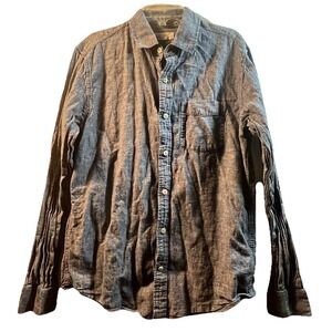 Gap Linen Blend Blue Denim Button Up Shirt Long Sleeve Casual Pockets Cotton S